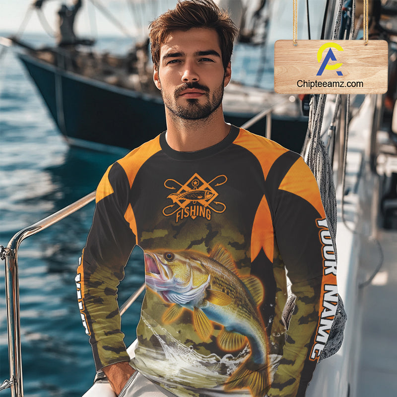 Personalized Walleye Long Sleeve Fishing Shirts Orange Camouflage, Walleye Fishing Shirts NBT395