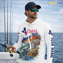 Load image into Gallery viewer, Texas Slam Fishing Trout, Redfish, Flounder Long Sleeve Hooded Fishing Shirts, Texas Flag Fishing Jerseys NBT445