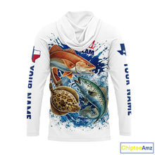 Load image into Gallery viewer, Texas Slam Fishing Trout, Redfish, Flounder Long Sleeve Hooded Fishing Shirts, Texas Flag Fishing Jerseys NBT445