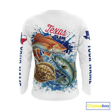 Load image into Gallery viewer, Texas Slam Fishing Redfish, Trout, Flounder Fishing Shirts Long Sleeve, Texas Flag Fishing Jerseys NBT445
