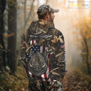 American Flag Boar Camo Hunting Shirt, Best Hunting Clothes for Boar Hunting Season NBT185