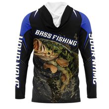 Load image into Gallery viewer, Largemouth Bass Fishing Hood UV Protection Blue Custom Name Shirts, Bass Fishing Team Jerseys  NBT357
