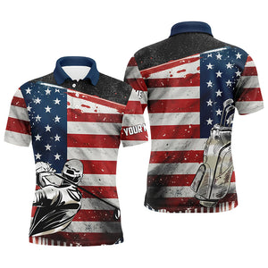 Retro American Flag Golf Mens Polo Shirts Custom Name Patriotic Golf Tops For Men Golf Gifts LDT0884