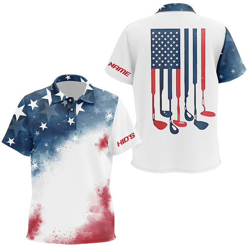 Watercolor American Flag Unisex Kids Golf Polo Shirts Patriotic Usa Golf Shirts For Kid Cool Golf Gifts LDT0497