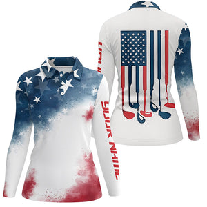 Watercolor American Flag Golf Polo Shirts Patriotic Usa Golf Shirts For Women Cool Golf Gifts LDT0497