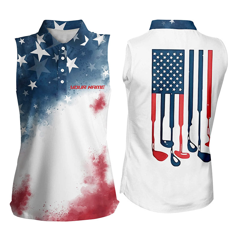 Watercolor American Flag Womens Sleeveless Polo Shirt Patriotic Usa Golf Shirts For Women Golf Gifts LDT0497