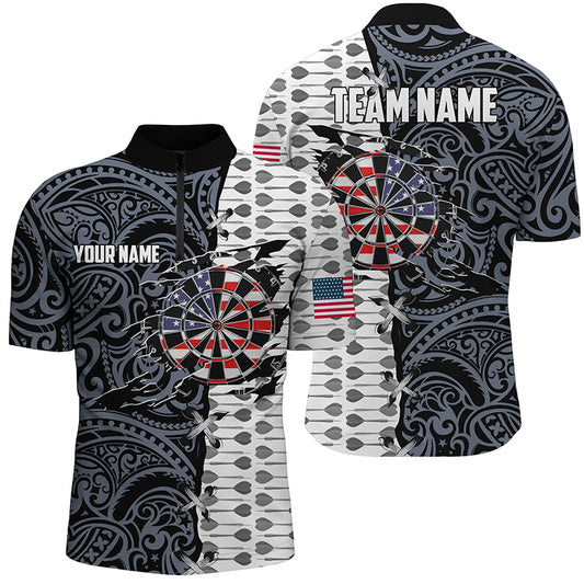 Split Tribal American Flag Darts Quarter-Zip Shirts Custom Patriotic Darts Shirt For Men LDT0819
