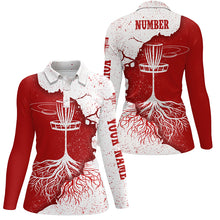 Load image into Gallery viewer, Womens Disc Golf Polo Shirt Red White Grunge Custom Disc Golf Tops For Women Disc Golf Basket LDT1032