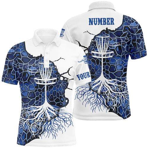 Blue Camo Mens Disc Golf Polo Shirt Geometric Custom Disc Golf Tops For Men Disc Golf Gifts LDT1034