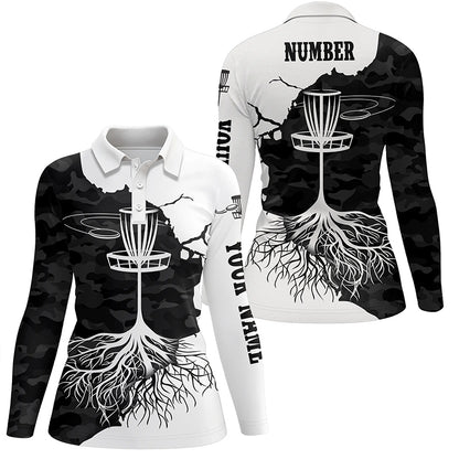 Black Camo Womens Disc Golf Polo Shirt Custom Black White Disc Golf Tops For Women Golf Gifts LDT1035