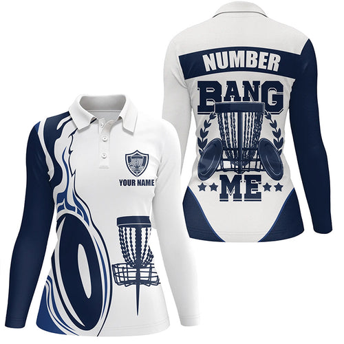 Bang Me Womens Disc Golf Shirts Navy & White Custom Polo Shirt For Womens Disc Golf Gifts LDT0507