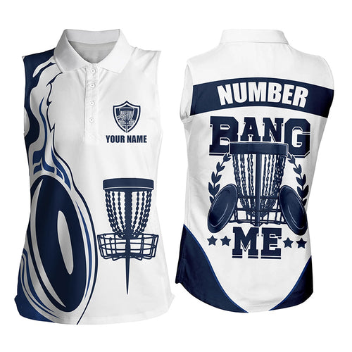 Bang Me Womens Sleeveless Disc Golf Shirt Navy & White Custom Polo Shirt For Womens Disc Golf Gifts LDT0507