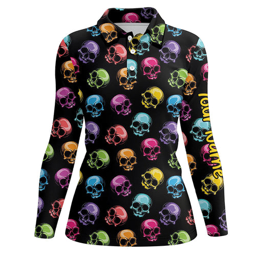 Colorful Skull Golf Polo Shirts Personalized Halloween Golf Shirts For Women, Golf Gifts LDT0224