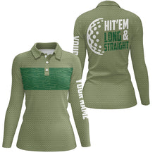 Load image into Gallery viewer, Hit &#39;Em Long &amp; Straight Golf Course Pattern Polo Shirts Custom Green Golf Shirts For Women LDT0227