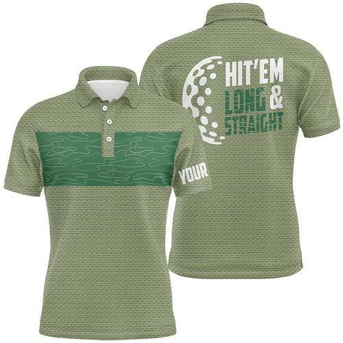 Hit 'Em Long & Straight Golf Course Pattern Polo Shirts Custom Green Golf Shirts For Men LDT0227