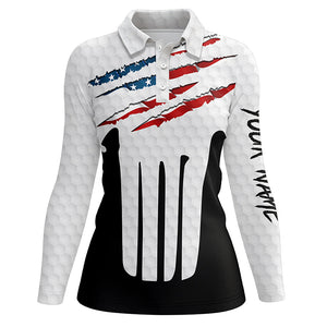 Ripped American Flag Golf Polo Shirts Custom Usa Golf Shirts For Women, Patriotic Golf Gifts LDT0229