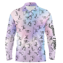 Load image into Gallery viewer, Rainbow Gradient Stick Figures Playing Golf Mens Polo Shirt Custom Golf Tops For Men Golf Gifts LDT1044