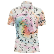 Load image into Gallery viewer, Rainbow Tie Dye Stick Figures Playing Golf Mens Polo Shirt Custom Golf Shirts For Men Golf Gifts LDT1045