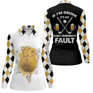 If Im Drunk Its My Friends Fault Argyle Pattern Golf Polo Shirt Beer Golf Gifts For Women LDT0532