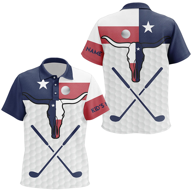 Golf Texas Longhorn Skull Kids Polo Shirt Texas Flag Unisex Golf Shirts For Kid Patriotic Golf Gifts LDT0547