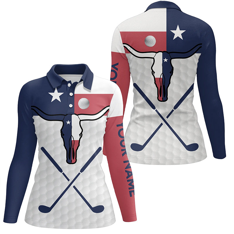Golf Texas Longhorn Skull Polo Shirt Texas Flag Golf Shirts For Women Patriotic Golf Gifts LDT0547