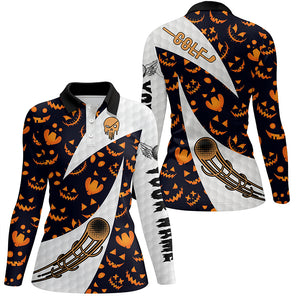 Halloween Womens Golf Polo Shirt Custom Pumpkin Face Pattern Golf Shirts For Women Golf Gifts LDT0555