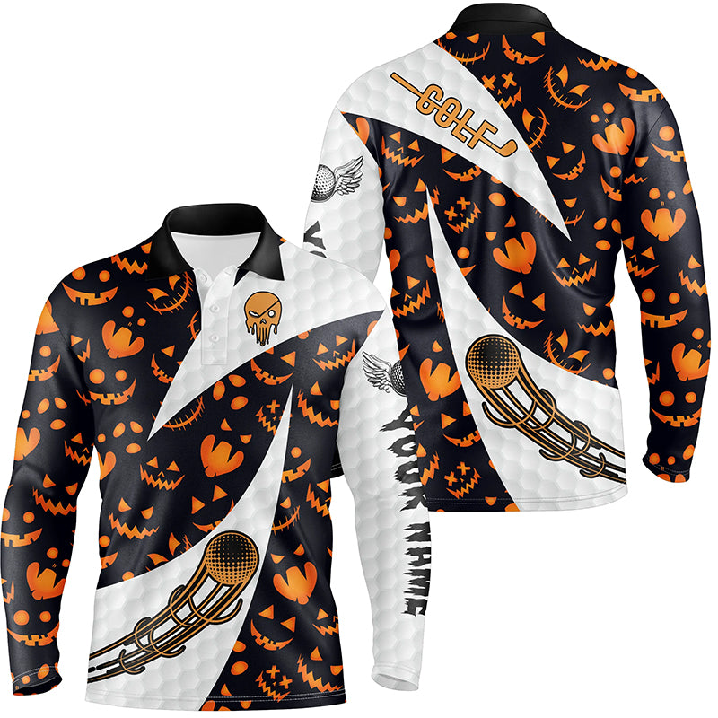 Halloween Mens Golf Polo Shirt Custom Pumpkin Face Pattern Golf Shirts For Men Golf Gifts LDT0555
