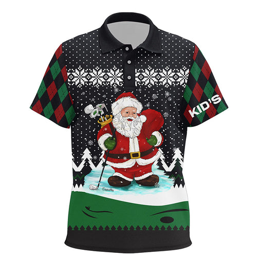 Golf Santa Argyle Pattern Christmas Golf Kids Polo Shirts Custom Golf Shirts For Kid Golf Gifts LDT0852