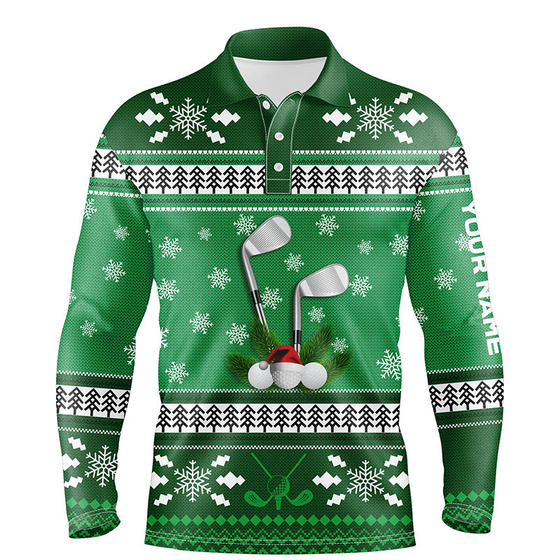 Custom Green Christmas Mens Golf Polo Shirt Snowflakes Winter Golf Shirts For Men Golfing Gifts LDT0854