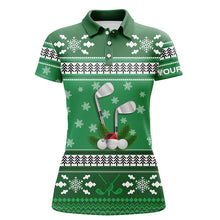 Load image into Gallery viewer, Custom Green Christmas Golf Polo Shirts Snowflakes Winter Golf Shirts For Women Golfing Gifts LDT0854