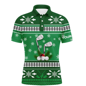 Custom Green Christmas Mens Golf Polo Shirt Snowflakes Winter Golf Shirts For Men Golfing Gifts LDT0854