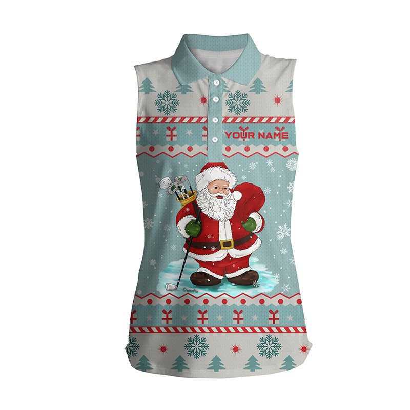 Golf Santa Christmas Womens Sleeveless Polo Shirt Custom Cool Golf Tops For Women Christmas Golf Gift LDT0858