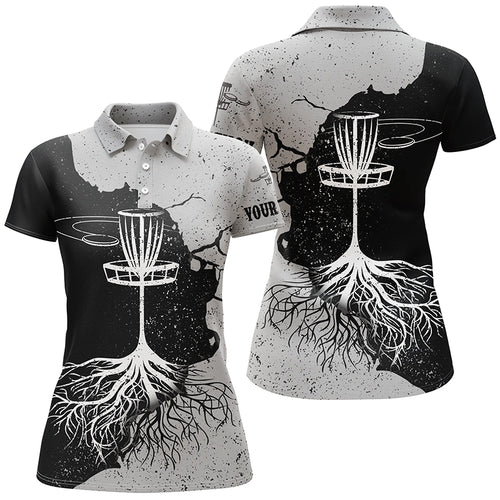 Womens Disc Golf Polo Shirt Custom Name Black & Grey Disc Golf Basket Disc Golf Shirts For Women LDT0060