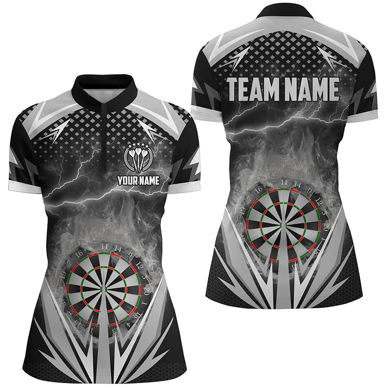 Black White Thunder Flame Darts Quarter Zip Shirt Custom Darts Shirt For Women Dart Jersey LDT1079