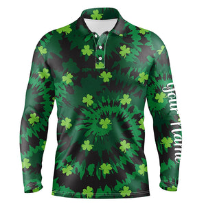 Tie Dye Mens Golf Polo Shirt Green Clover St Patrick Day Custom Mens Golf Shirts Golfing Gifts LDT1254