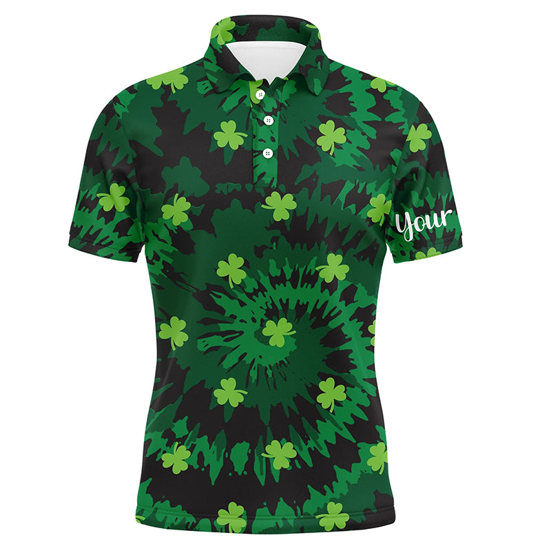 Tie Dye Mens Golf Polo Shirt Green Clover St Patrick Day Custom Mens Golf Shirts Golfing Gifts LDT1254