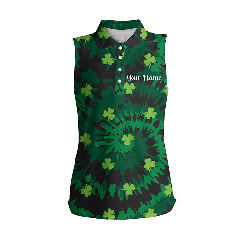 Tie Dye Womens Sleeveless Golf Polo Shirt Green Clover St Patrick Day Custom Golf Shirts Golfer Gifts LDT1254