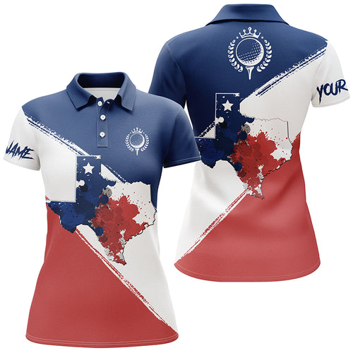 Texas Flag All Over Print Polo Golf Shirts For Women, Texas Map And Flag Polo Shirt, Patriotic Shirts LDT0067