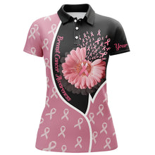 Load image into Gallery viewer, Flower Breast Cancer Awareness Black &amp; Pink Custom Golf Shirt For Women Pink Ribbon Golf Tops LDT0259