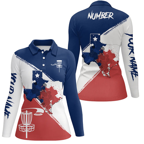 Texas Flag Watercolor Polo Disc Golf Shirts For Women Texas Map & Flag Patriotic Golf Gifts LDT0270