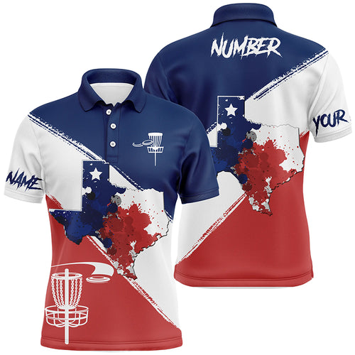 Texas Flag Watercolor Polo Disc Golf Shirts For Men Texas Map & Flag Patriotic Golf Gifts LDT0270