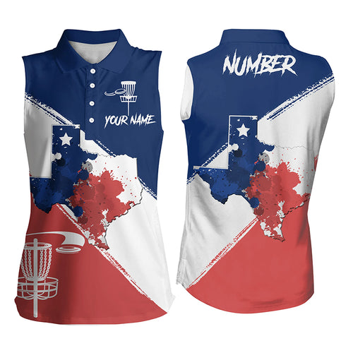 Texas Flag Watercolor Sleeveless Polo Disc Golf Shirts For Women Texas Map & Flag Patriotic Golf Gift LDT0270