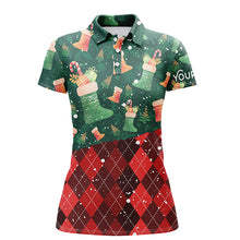 Load image into Gallery viewer, Christmas Socks Green Red Argyle Pattern Golf Polos Winter Golf Shirts For Women Golf Gifts LDT0579