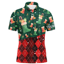 Load image into Gallery viewer, Christmas Socks Green Red Argyle Pattern Mens Golf Polos Winter Golf Shirts For Men Golf Gifts LDT0579