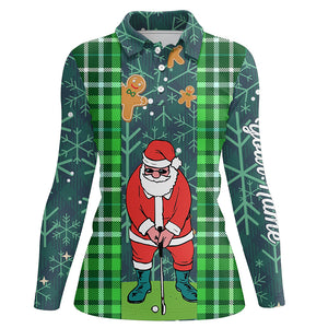 Christmas Santa Golf Polo Shirt Flannel Plaid Pattern Green Golf Shirts For Women Golf Gifts LDT0894