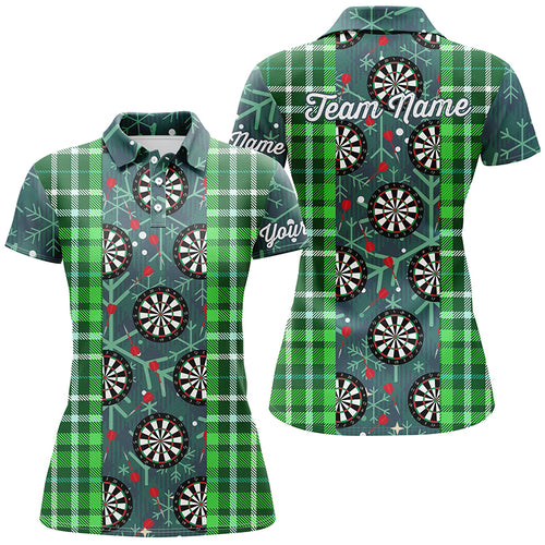 Christmas Darts Flannel Plaid Pattern Green Women Polo Shirt Custom Darts Jersey For Women LDT0895
