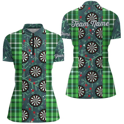 Christmas Darts Flannel Plaid Pattern Green Quarter-Zip Shirt Custom Dart Jersey For Women LDT0895