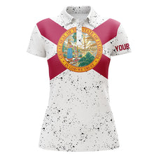 Load image into Gallery viewer, Florida Flag Personalized White Grunge Polo Shirts Patriotic Golf Shirts For Women Golf Gifts LDT0277
