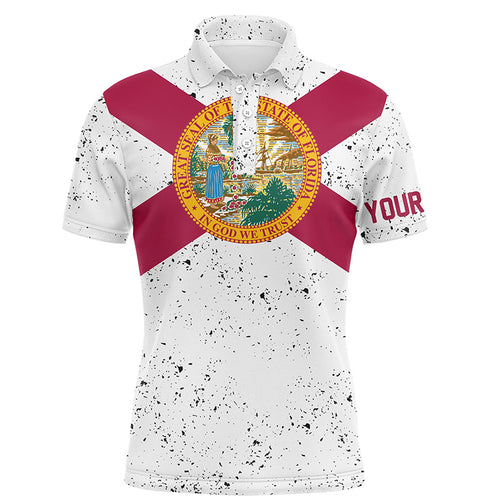 Florida Flag Personalized White Grunge Mens Polo Shirts Patriotic Golf Shirts For Men Golf Gifts LDT0277