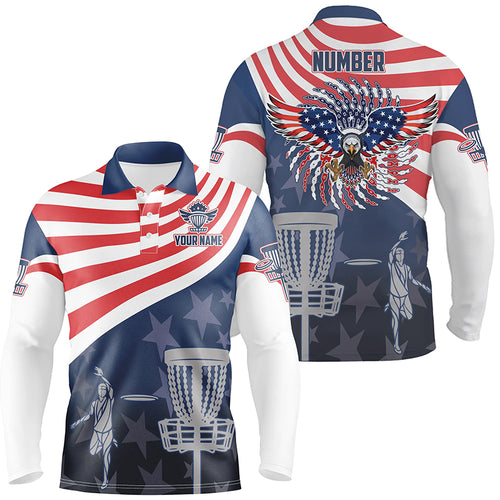 American Flag Mens Disc Golf Polo Shirts Patriotic Us Eagle Custom Disc Golf Shirts For Men LDT0280